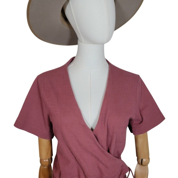 Madewell Texture & Thread Mauve Wrap Jumpsuit Wide Leg Cropped Minimalist Size M - Picture 4 of 8